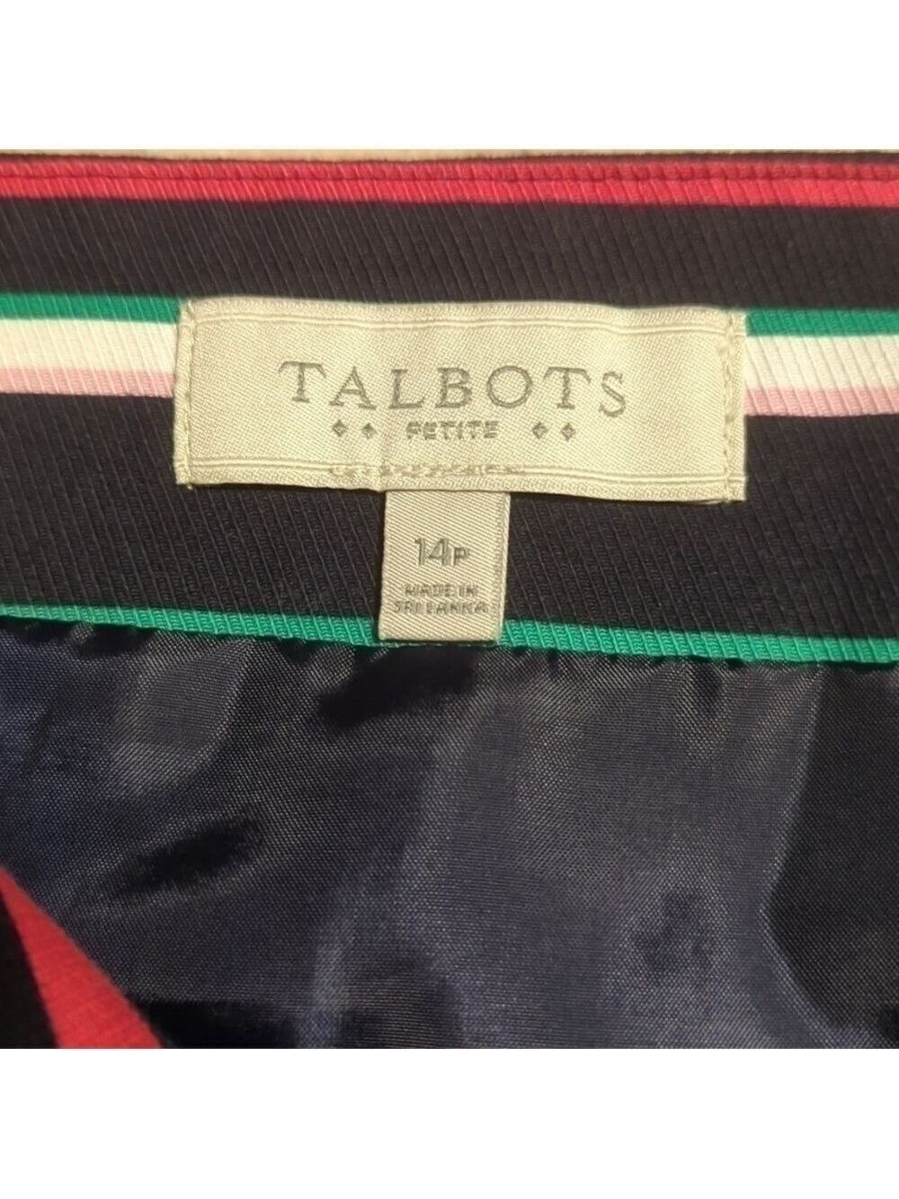 Talbots Petite Striped Skirt Navy Blue Pink Green Size 14 - Picture 7 of 9
